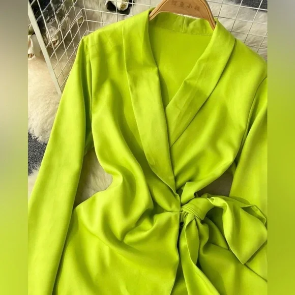 Summer Solid Color Long Sleeve Casual Party Dress. - Picture 3 of 6